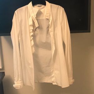 Viktor & Rolf White Button Down with Bow Details, Ruffles, and Glitter Trim